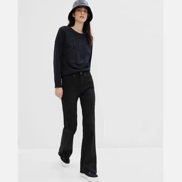 GAP High-Rise '70s FLARE Leg Black BOHO Stretch Jeans with Washwell Size 00/24 - Picture 1 of 6